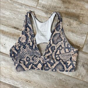 Varley Beige and Navy Snake Print Sports Bra